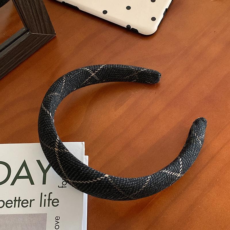 Винтажная клетчатая повязка для волос, элегантная губчатая широкая резинка для волос, обруч для волос для женщин, аксессуары для волос, повязка на голову для мытья лица, головной убор для девочек