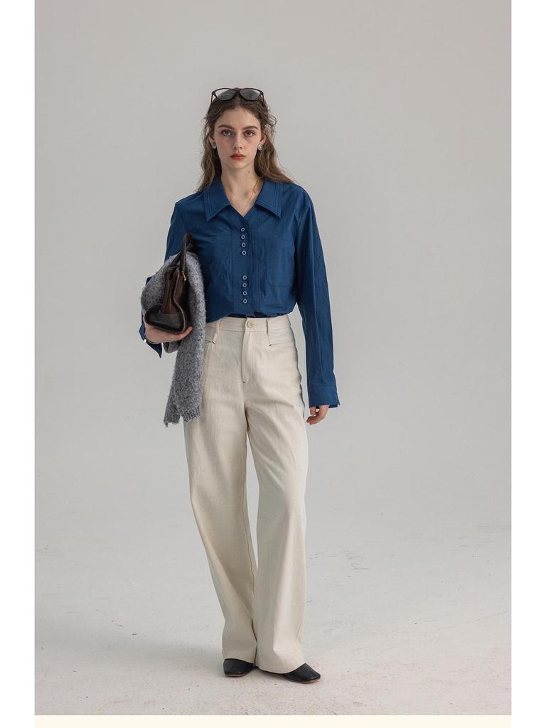 Dailyart Женская приталенная рубашка для офиса с вышивкой "Синяя волна Морская соль"