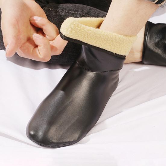 Носки-тапочки из искусственной кожи для мужчин, водонепроницаемые, теплые, для дома, нескользящие, на флисовой подкладке, зимние носки для спальни, игровой комнаты, для ношения на улице