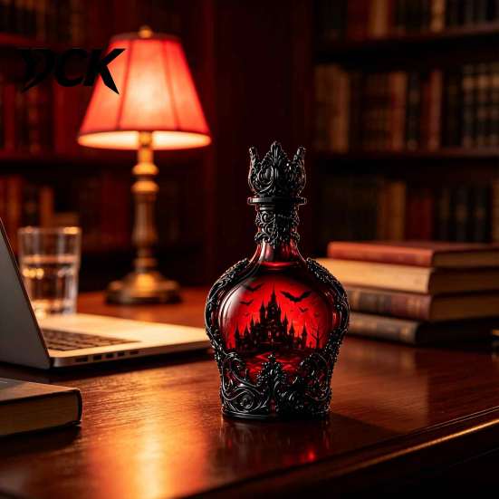 Dark Fantasy Wine Container 1200ML Halloween Bat Castle Whiskey Bottle, 320ML Vintage Gothic Glass Decanter Cup, Decorative Liquor Flask for