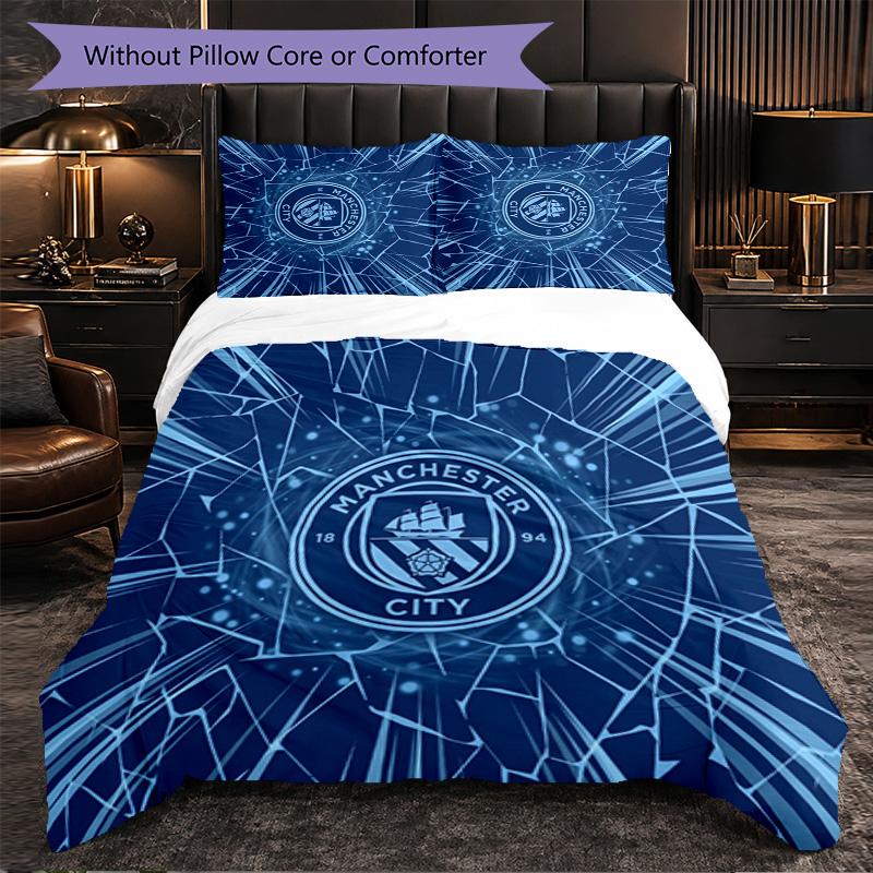 Manchester City Pattern 3 Pieces Bedding Set Soft Microfiber Duvet Cover with Pillow Cases for Bedroom