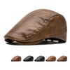 Leather Hat British Vintage Beret Men's Autumn Winter Velvet Warm Forward Hat Painter Hat Newsboy Hat