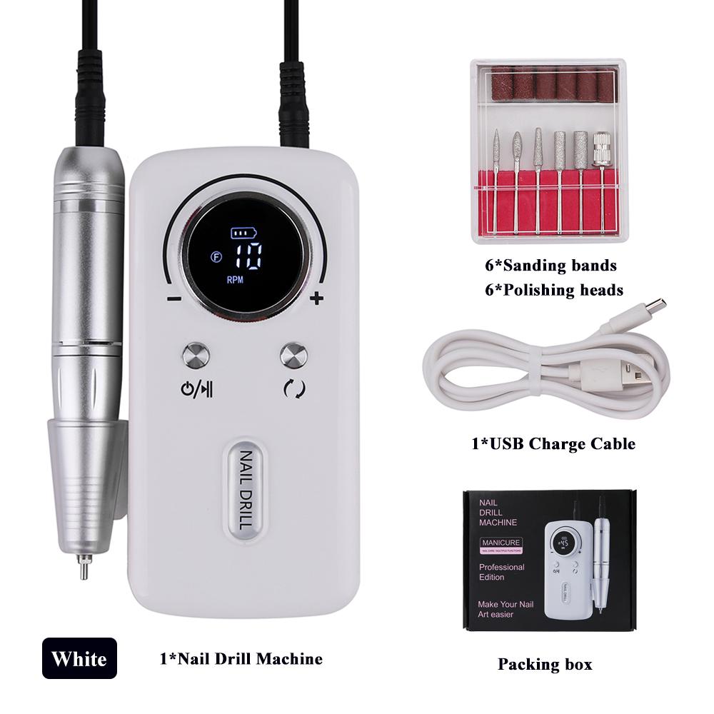 Профессиональная перезаряжаемая электрическая дрель для ногтей, 45000 об/мин, портативная беспроводная пилочка для удаления акриловых гелевых ногтей