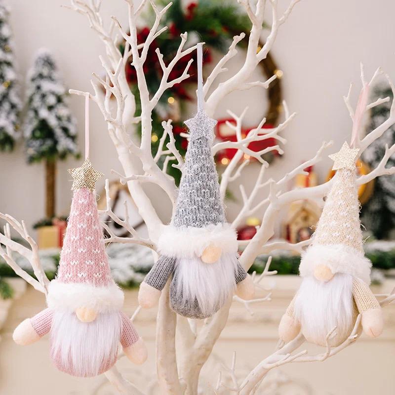 Christmas Ornaments Doll Plush Gnomes Beard Xmas Tree Hanging Pendant Santa Claus New Year Party Home Table Decoration Toys