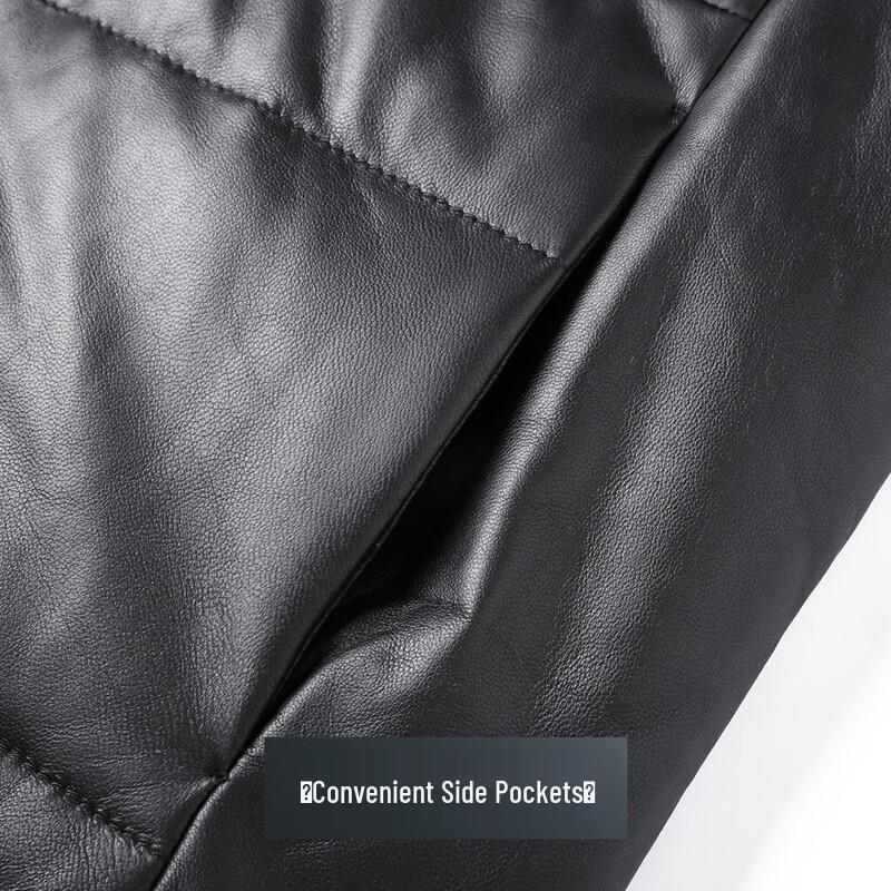 Futing Men's Sheepskin Down Leather Jacket with Lamb Wool Collar