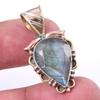 Natural Labradorite 925 Solid Sterling Silver Jewelry TwoTone Pendant 1.25" W2t92