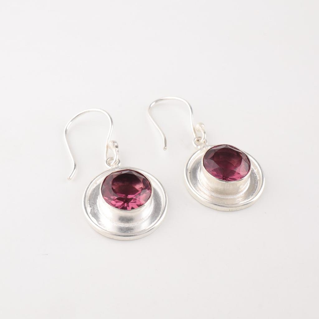 Natural Rhodolite Gemstone 925 Fine Silver Jewelry Handmade Girls Earrings 1.40" EE-4-41