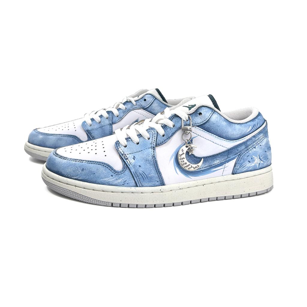 Jordan Air Jordan 1 Exquisite Galaxy Abrasion Resistant Coverage Low top Vintage Basketball Shoes Unisex Sky Blue FQ7687-300(Team2407-SBOX)