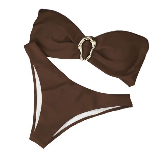 Женский комплект бикини с металлическим кольцом и высокой талией, двухсекционный купальник, сексуальный купальник с вырезом на шее для пляжной вечеринки