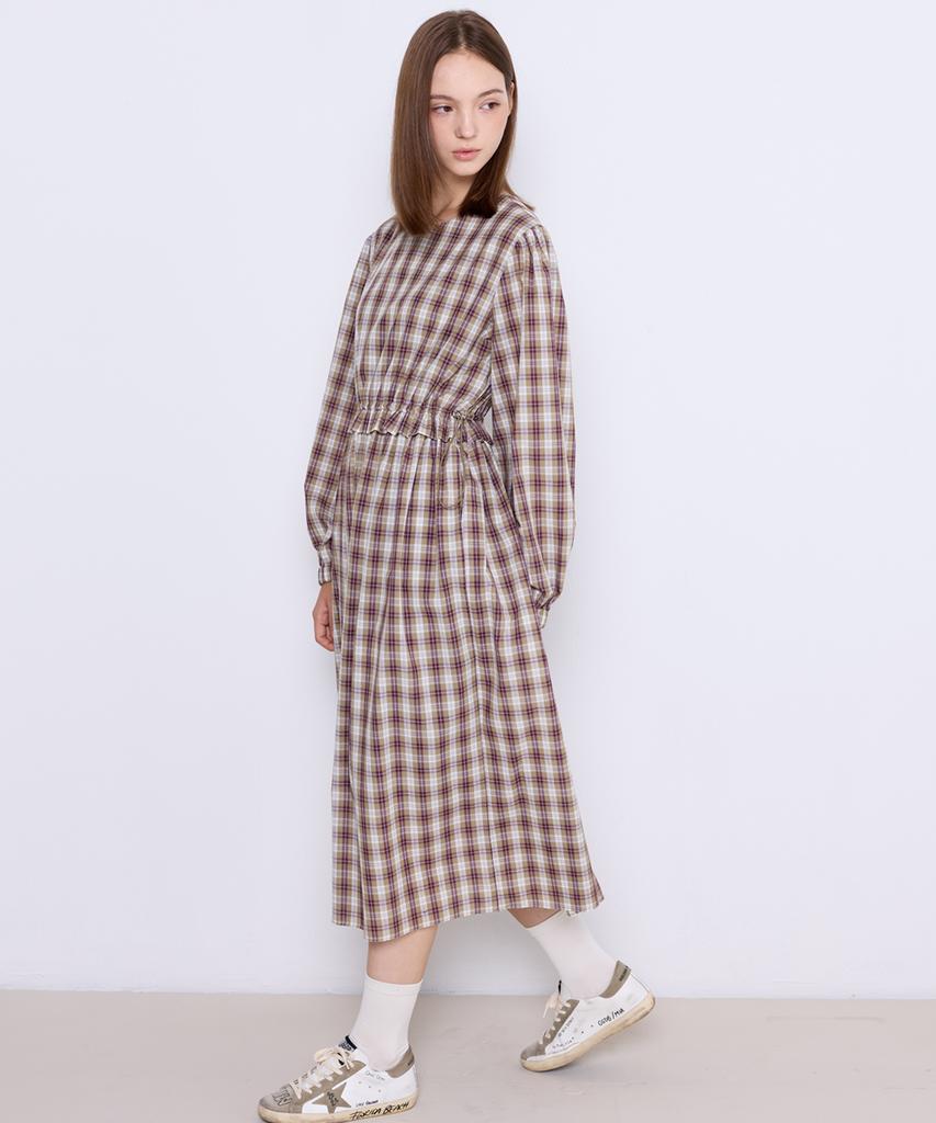 Manavis Seven Tide Check String Dress [Mocha]