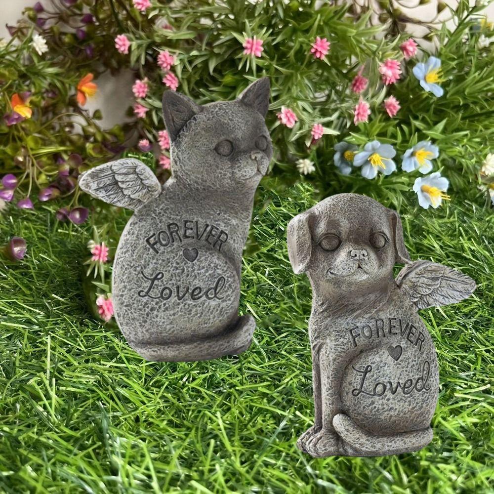 Weatherproof Pet Dog Cats Memorial Sculpture Stone Finish Pet Memorial Tombstone Living Room