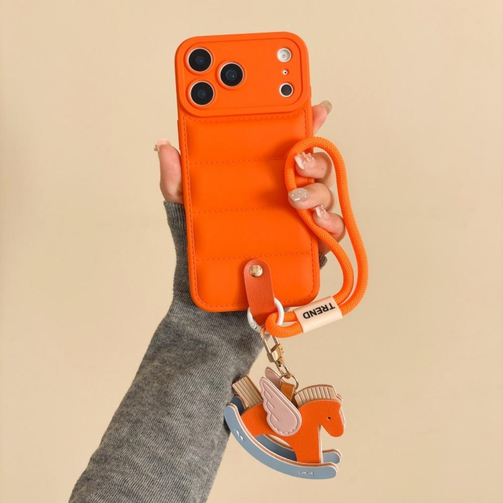 Мультяшная лошадь Пуховик Ремешок для запястья Чехол для For Iphone 17 16 1 Pro Max Air 14 Plus 13 12 11 X Xr Xs Шнурок Мягкий ТПУ Чехол