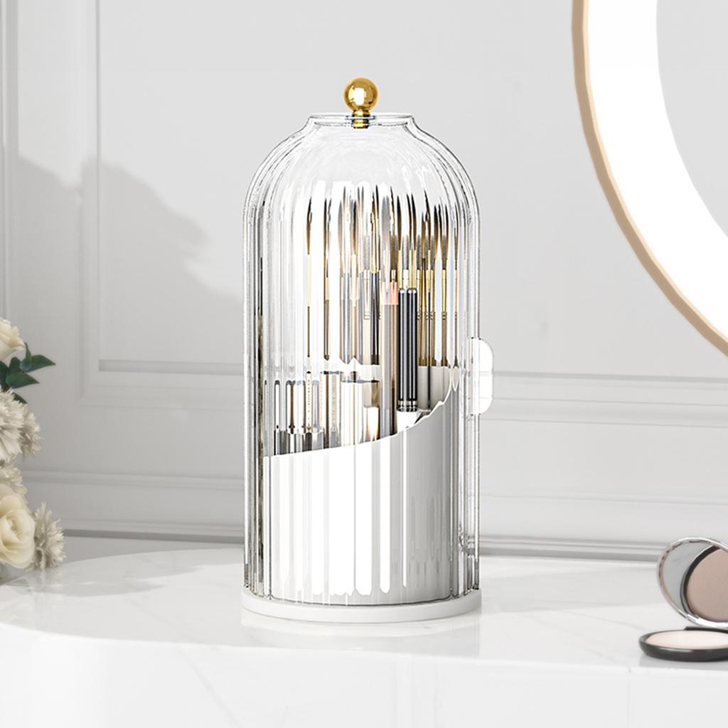 360-degree Rotating Makeup Organizer Box Luxury Birdcage Style Cosmetic Storage with Transparent Cover and Dust-proof Design