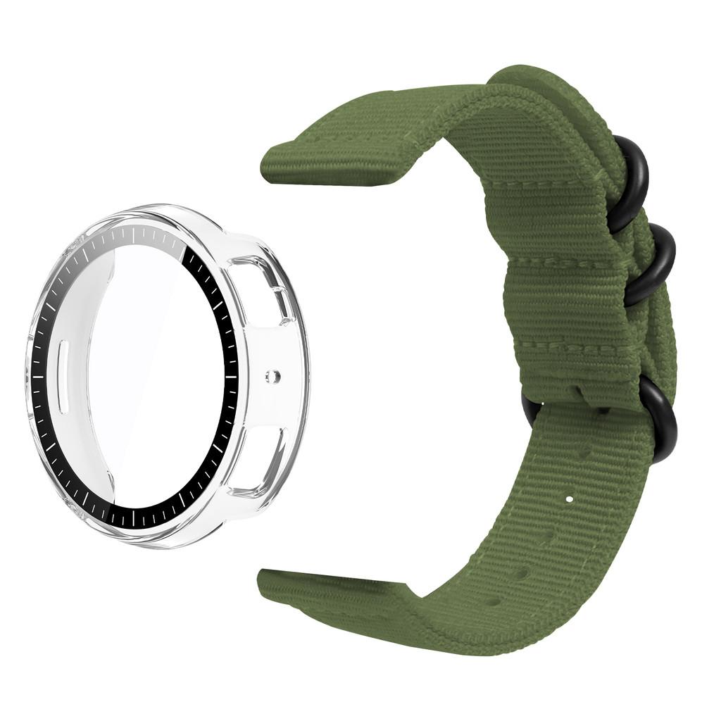 For Amazfit Active Max Tempered Glass PC Case & Nylon Strap Black Ring Nylon Strap Band Protective Cover Set