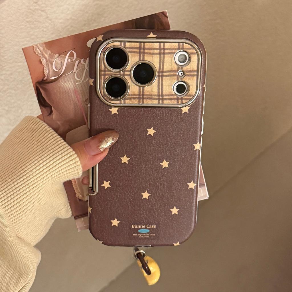 Ретро Звезды Покрытие Кожаная Текстура Чехол Для Телефона Для iPhone 17 16 15 Plus 14 13 12 11 Pro Max Со Звездочкой Ударопрочный Чехол
