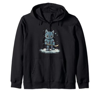 Кот Играет в Хоккей на Льду, Игрок/Тренер, Командные Виды Спорта, Любитель Кошек, Толстовка на Молнии