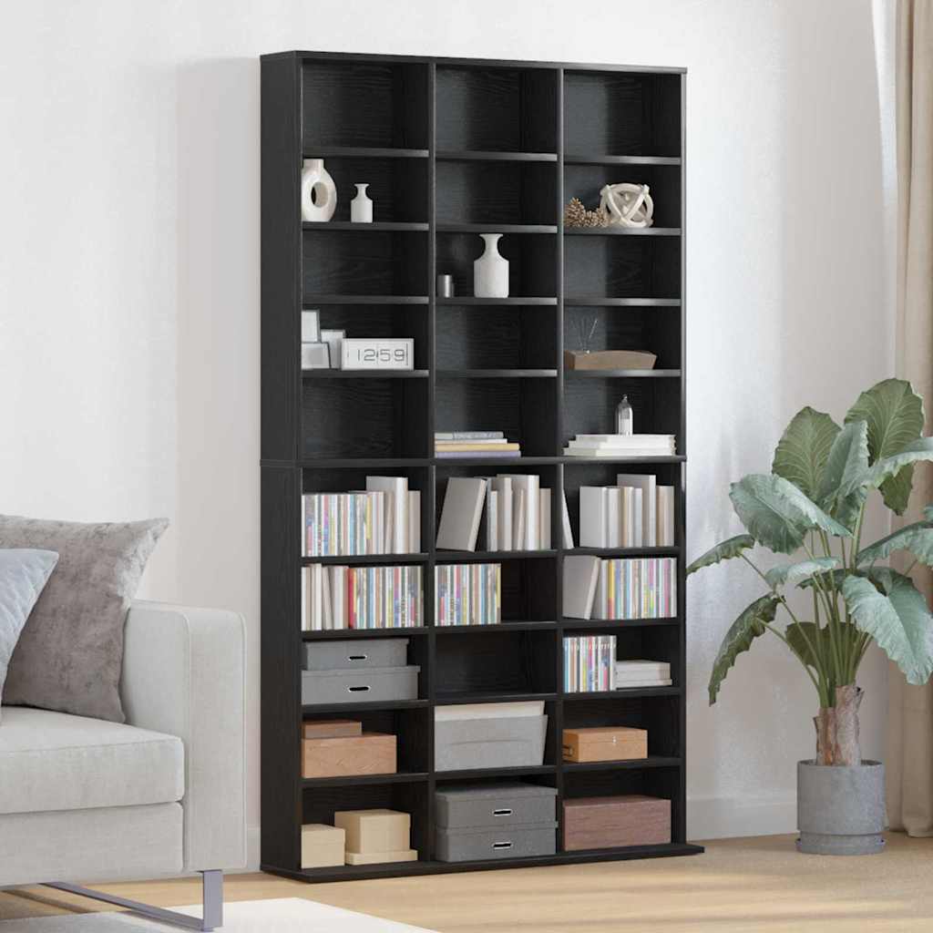 CD Shelf in Black Oak Effect 101 x 23 x 177.5 cm Engineered Wood