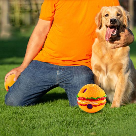 Игрушка для домашних животных Форма гамбургера Звук хихиканья Привлекает Устойчивость к укусам Уход за зубами Многофункциональная чистка зубов Игровая игрушка Шар для собак Качающийся шар для хихиканья Товары для домашних животных