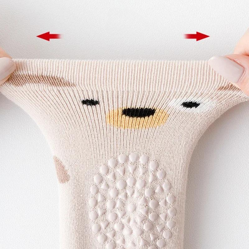 Мультяшные носки до середины икры с изображением животных, противоскользящие носки для малышей, зимние утолщенные теплые гольфы выше икры