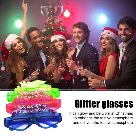 Рождественские очки 2025 года с блестками, 3 режима мигания, светодиодная подсветка, реквизит для новогодних фотосессий 2025 года, противоскользящий, унисекс, праздничный, тематический, активатор атмосферы вечеринки