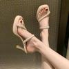 Fashion 2025 New Summer Transparent Square Toe Women High Heels Slippers Elegant Thick Heel Slide Ladies Concise Beach Dress Sandals