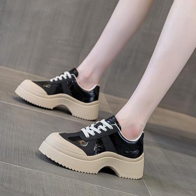 Туфли белые с толстой подошвой из кожи, спортивные, повседневные, для досок, женские туфли Old Dad