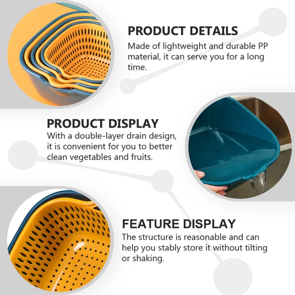 LIFKOME 6 Pieces Drain Colander Set Detachable Multi-layer Plastic Kitchen Food Strainer Fruits Vegetable Washing Baskets Drain Bowls for Cleaning