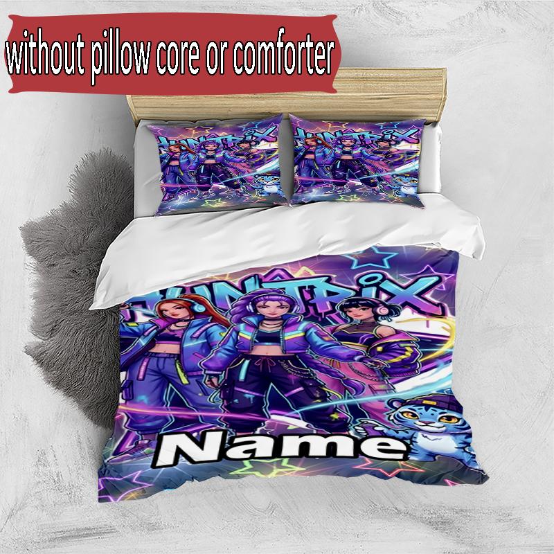 3pcs Duvet Cover Set (1*Duvet Cover + 2*Pillowcase, Without Core), Custom Name KPop Demon Hunters Pattern Bedding Set, Home Bedroom Decor Gift