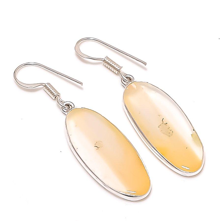 Ботсванский агат Драгоценный камень 925 Стерлинговое серебро Ювелирное изделие Серьга 1,89"