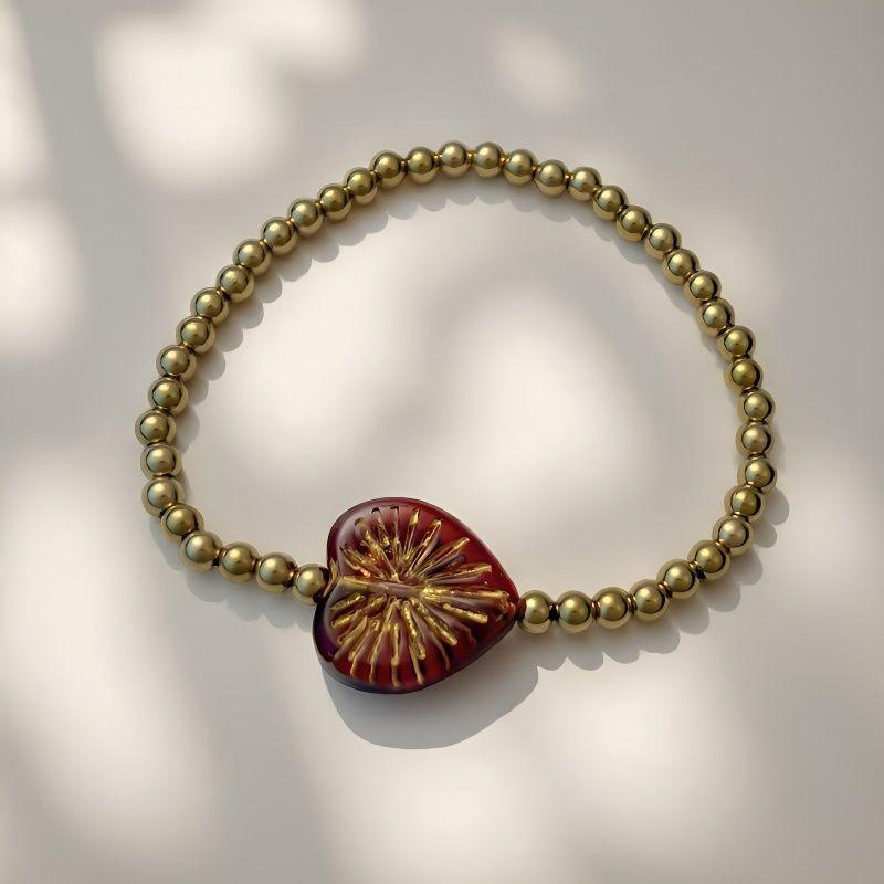 European and American Fashion Glazed Gold Radiating Love Stainless Steel 18K Golden Round Bead Bracelet Rune Brand Elastic
