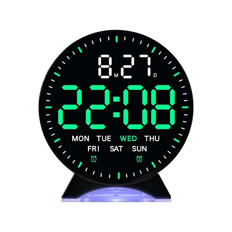 LED Digital Alarm Clock Week Date Second Hand Display Brightness Adjustable 2 Alarms Table Ambient Light 12/24H Electronic Clock