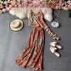 Retro Bohemian Printed Two-Piece Pants Set Women Vacation Strap Top 2-Piece Suit High Waist Pleated Wide Leg Pants Summer 28799