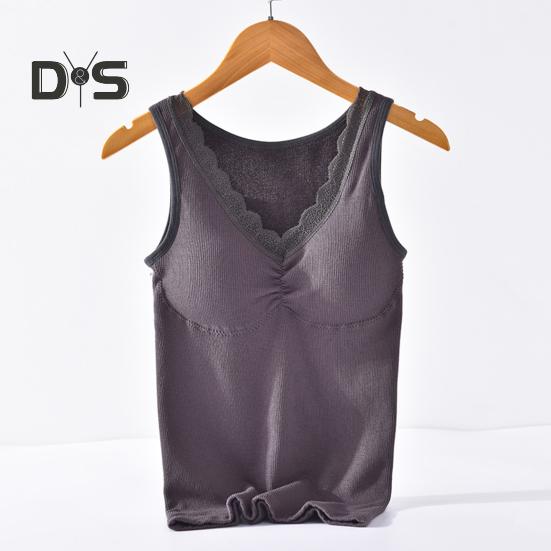 Зимний женский терможилет с нагрудными накладками, бесшовный кружевной V-образный вырез, быстрая фиксация температуры, согревающий, облегающий, эластичный, без рукавов, внутренняя одежда, нижняя майка