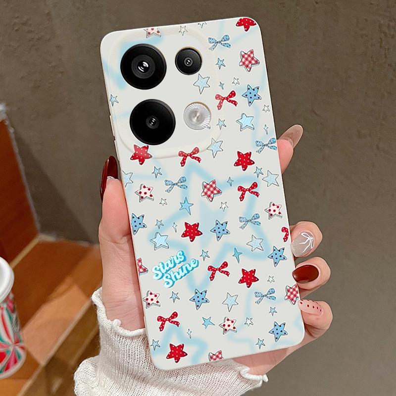 Чехол с узором из синих звезд и бантов для Xiaomi Redmi Note 14 13 Pro 5G 4G 12 11 Funda Xiaomi 14T 13T 11T Pro Силиконовая крышка с текстурой кожи