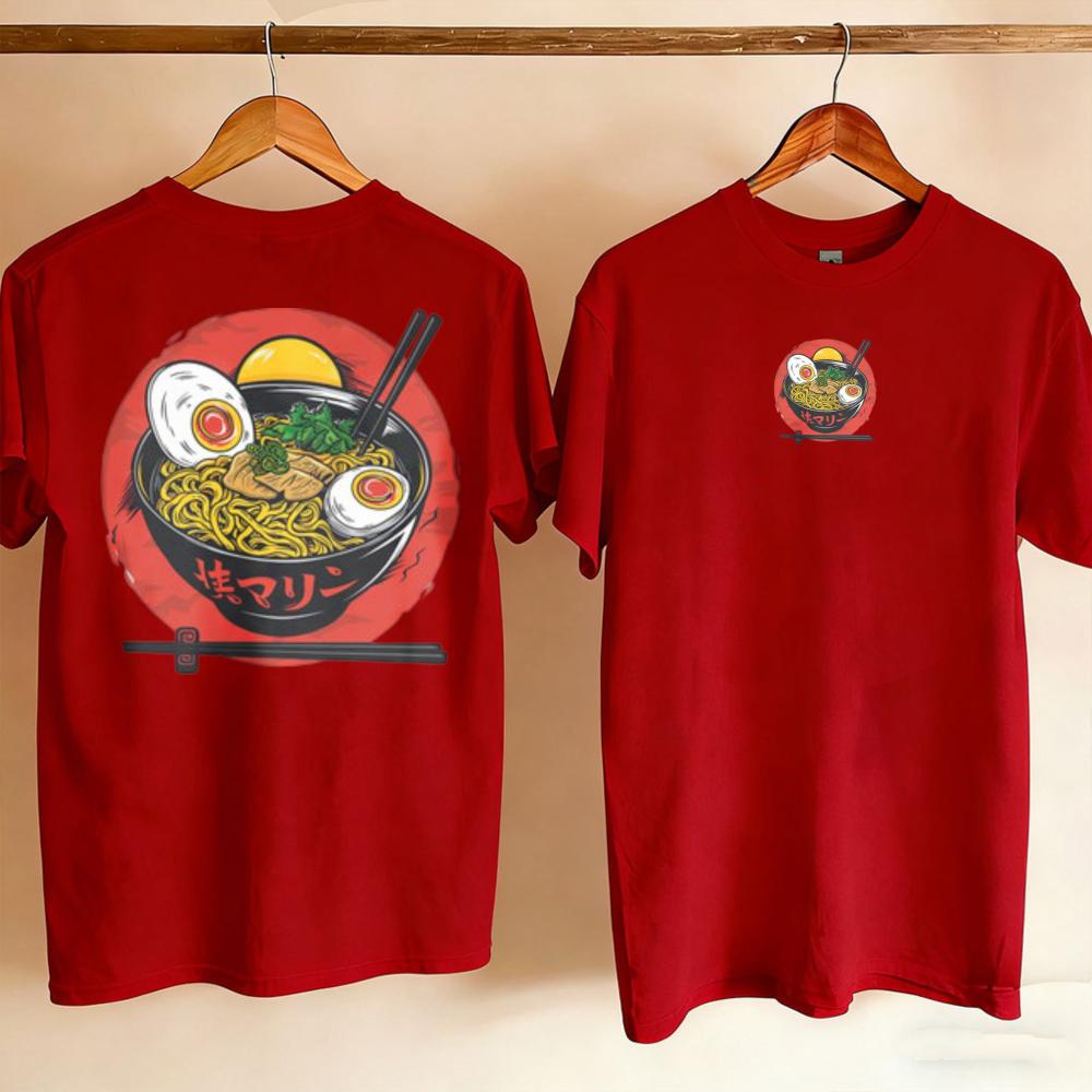 Unisexs Cotton RaUnisex Graphic TShirt Japanese Noodle Bowl Illustration Anime Streetwear Casual Foodie Gift Harajuku Unisex Clothing