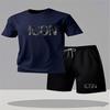 Summer Men's City Street Leisure Sports 2-piece Set Summer Fashion Round Neck Short sleeved T-shirt and Shorts Men's Set