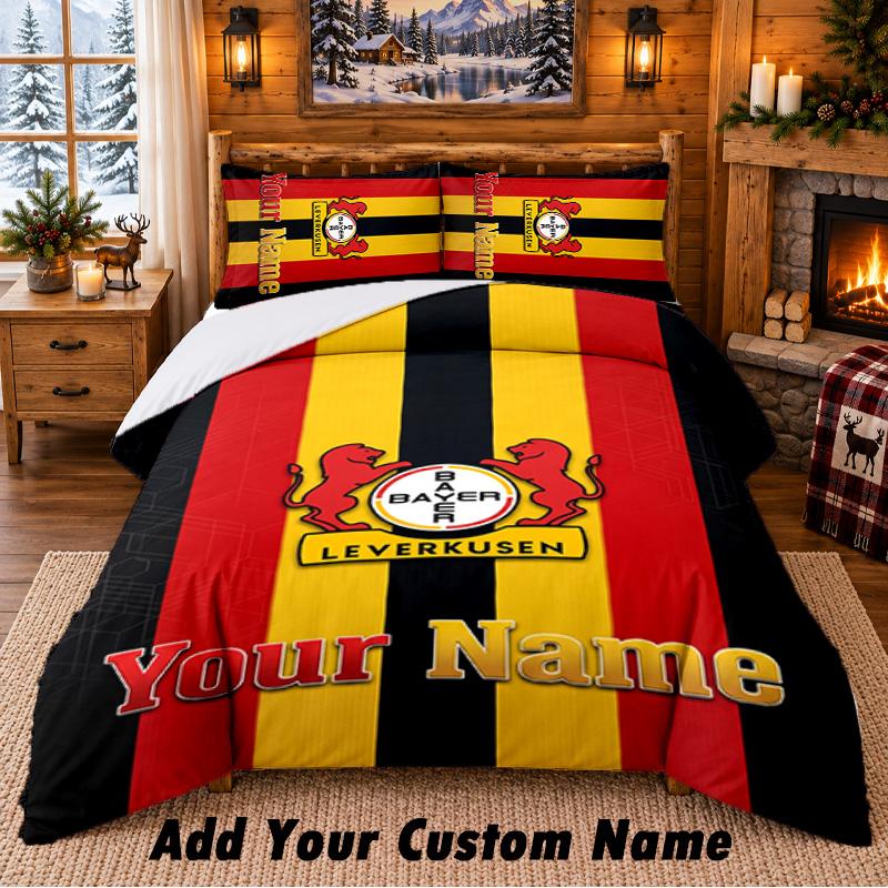 Bayer Leverkusen Football Pattern Bedding 3Pcs Set Custom Name, Bed Sheet And Pillowcases For Home Bedroom