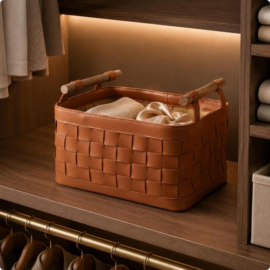 Bra Storage Basket Decorative Organizer Leather for Dressing Room