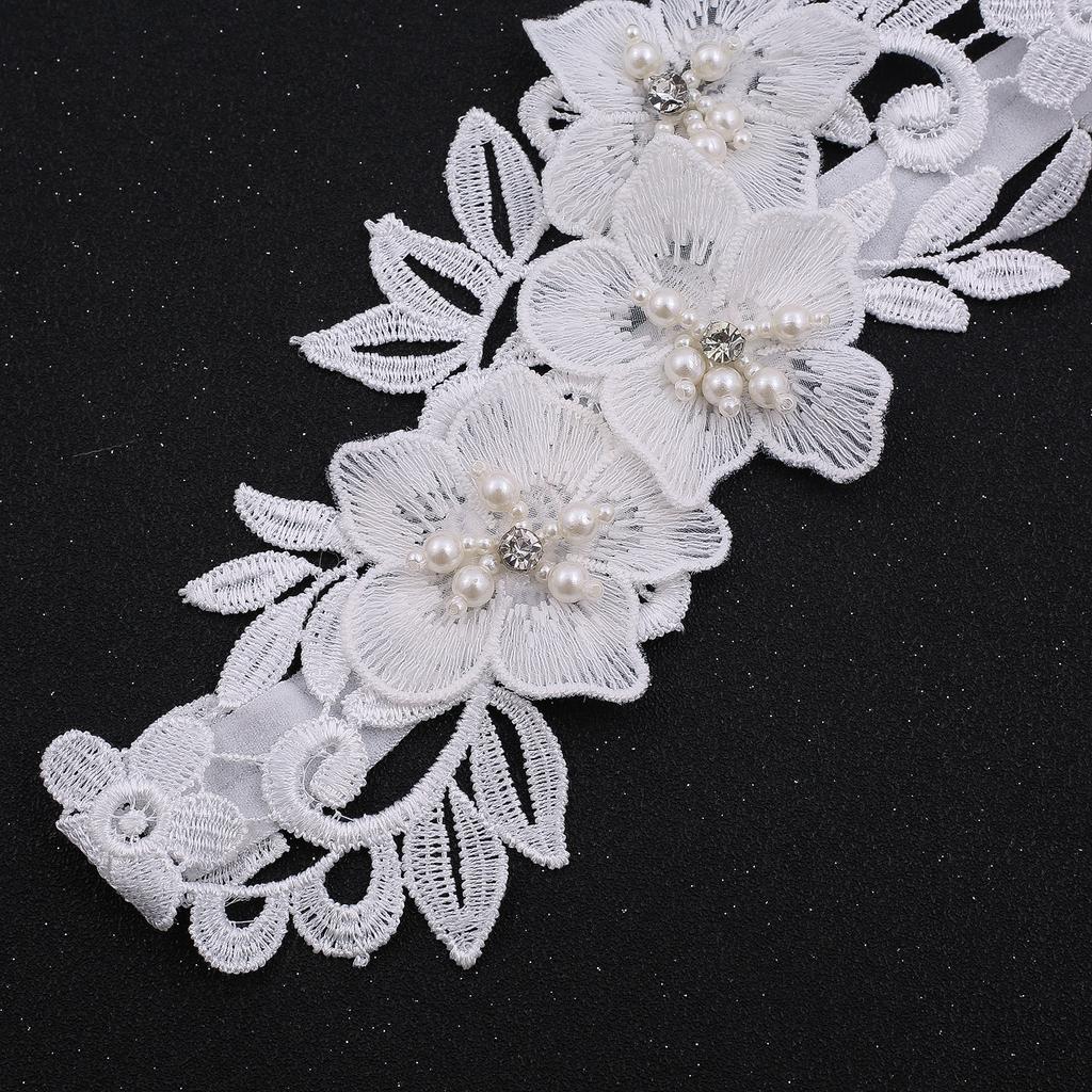 NZUK Свадебные подвязки с 3D цветами и бисером, белые кружевные свадебные подвязки, жемчужные свадебные подвязки для ног, комплект с кольцом на бедро