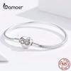 BAMOER Infinity Heart Bracelet Sterling Silver 925 Heart-shape Love Snake Bangle Bracelets 3mm for DIY Fine Jewelry SCB142