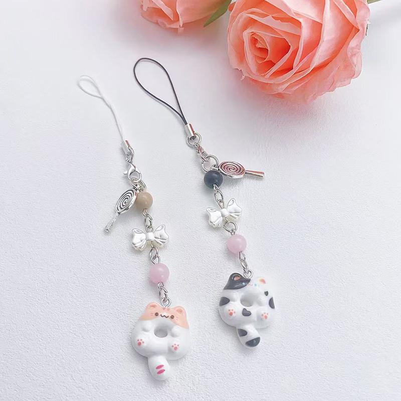 Кавайный котенок-печенька Шнурок для телефона Мультяшный кот Бижутерная цепочка для мобильного телефона Брелок для пары Подвеска для камеры/чехла для наушников