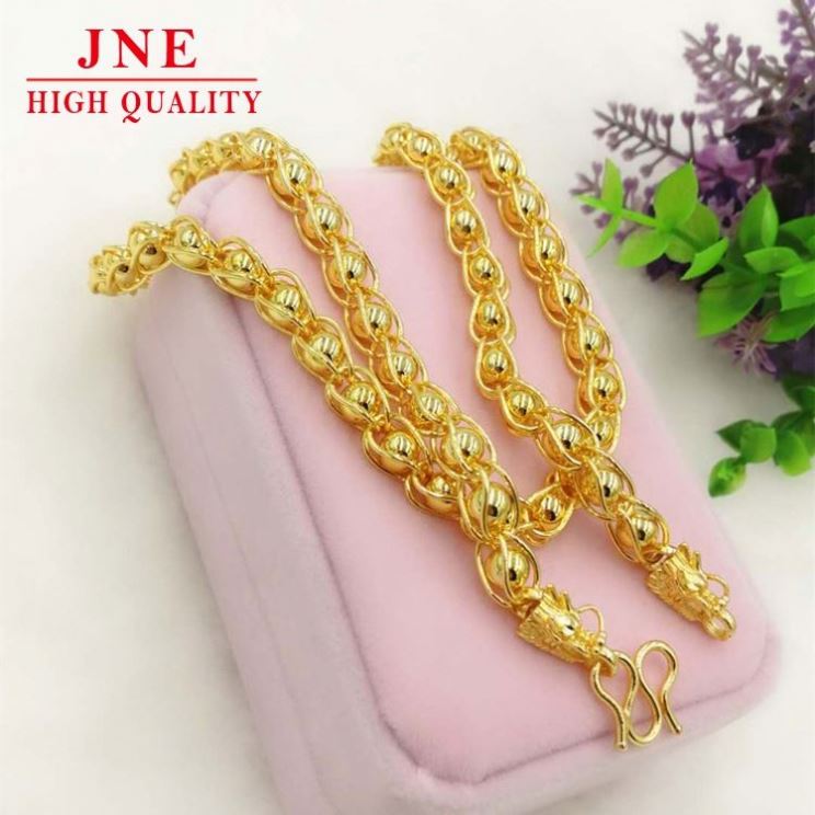 Gold Plated Glossy Black and White Bead Necklace Imitation Gold Jewelry Physical Store Supply Men's Round Beads Faucet Necklace