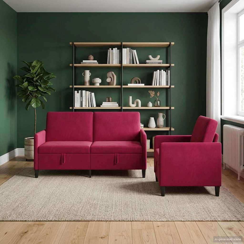 Storage Sofa Set 2 pcs Wine Red Polyester