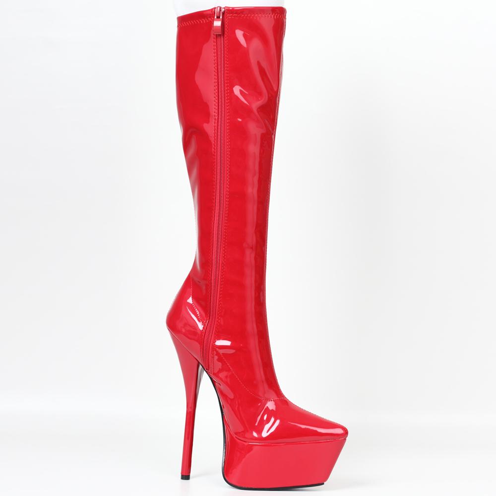 Женские сапоги до колена, новые пикантные красные эластичные ботинки на очень высоком каблуке 7 дюймов на шпильке, большие размеры 36-46