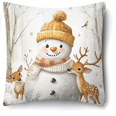 Home Decor Christmas Deer & Snowman Pattern Cushion Covers Pattern Cushion Cover Suitable For Sofa Bedroom Car Pillow Cover