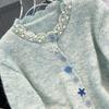 Button Decoration Women's Sweater Round Collar Ruffled Solid Color Long Sleeved Cardigan Korean Style Autumn New Version Sweet Woman Top