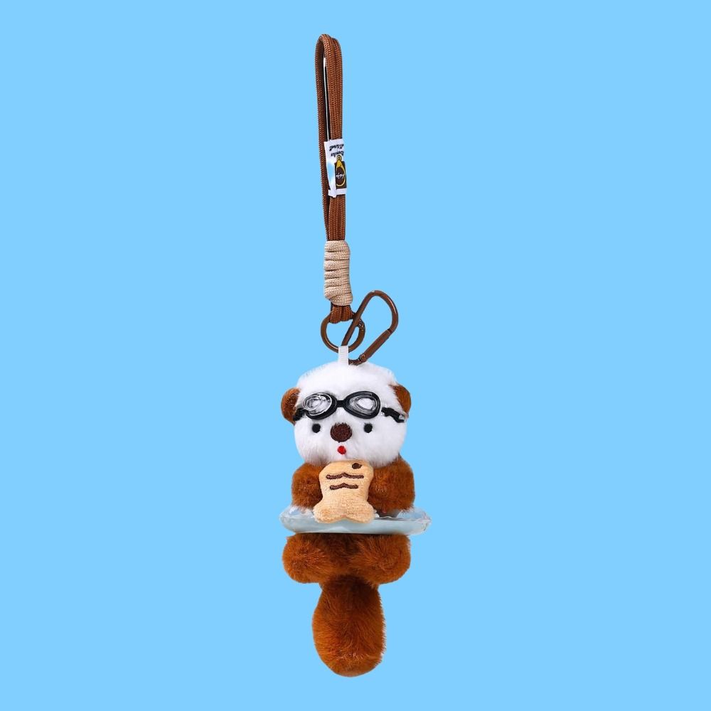 Animals Doll Cartoon Pilot Otter Keychain Decorations Panda Puppy Plush Doll Otter Keyring  Unisex