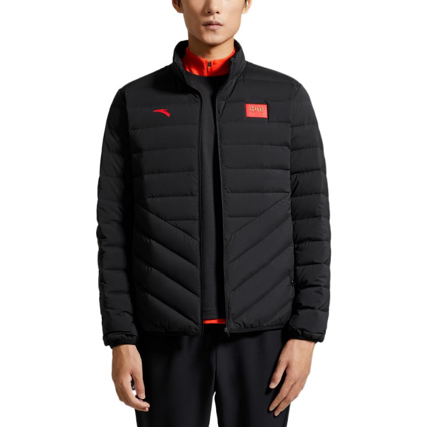 Anta Сплошной цвет с логотипом и воротником-стойкой на молнии, пуховик, мужская верхняя одежда, черный 152247966-2
