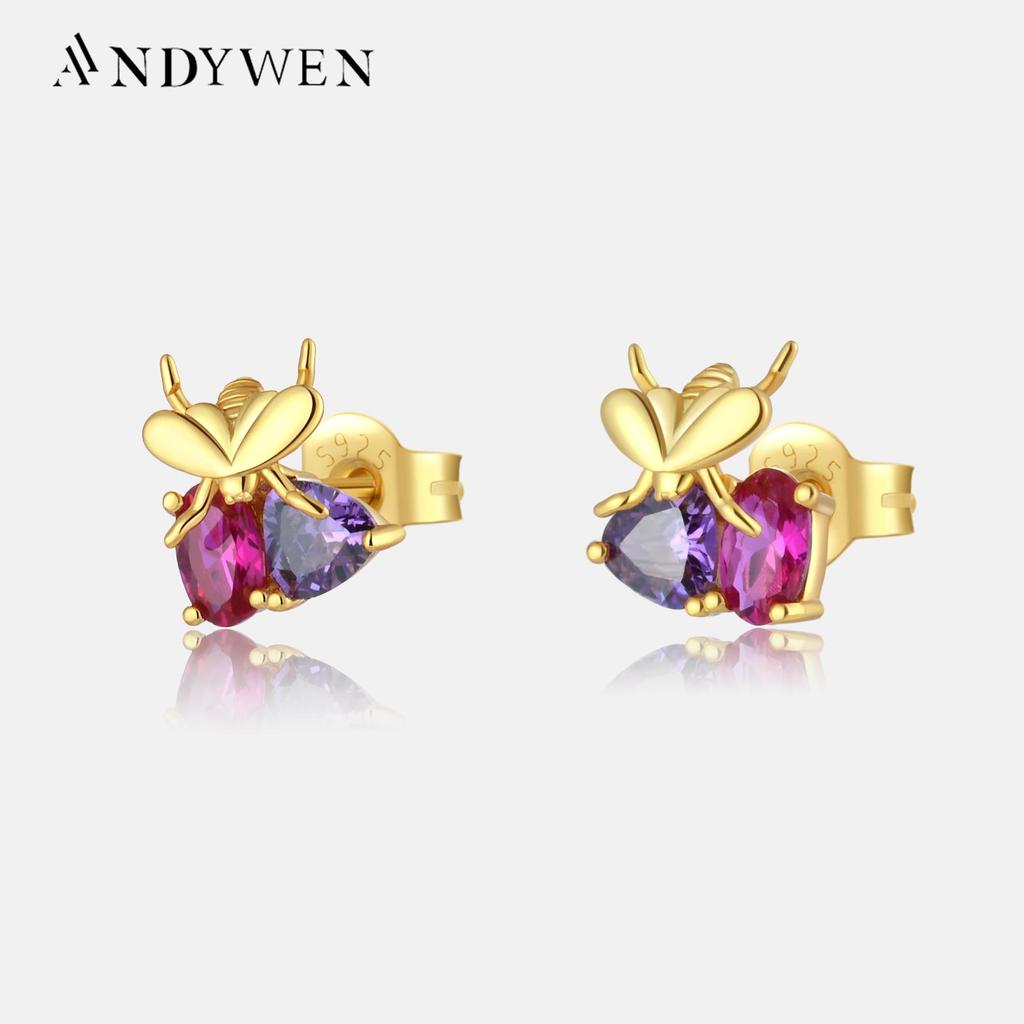 ANDYWEN Женские серьги-гвоздики из стерлингового серебра 925 пробы с золотыми драгоценными камнями, роскошные изделия высокого ювелирного искусства 2023 года