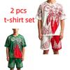Summer Casual Angel Wing Printed Round Neck Short Sleeved T-Shirt And Shorts Set Men's and Women's T-shirt Shorts Set